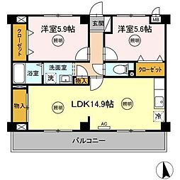 ハピネス三条 2LDKの間取図画像