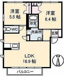 シャーメゾンヤヨイB 2LDKの間取図画像