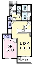アントロワB 1LDKの間取図画像