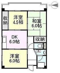 サンセットヒルズ1 3DKの間取図画像