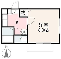 アムール鬼無2 1Kの間取図画像