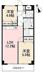 ウッドネスト福岡 2LDKの間取図画像