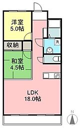 コーポ八坂 2LDKの間取図画像