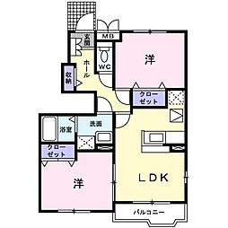 レインボーサウスウエストA 2LDKの間取図画像