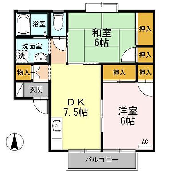 シーサイドハイツ松井　Ａ・Ｂ棟 B103｜香川県高松市新北町(賃貸アパート2DK・1階・48.84㎡)の写真 その2