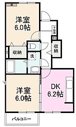 アクア勅使2 2DKの間取図画像