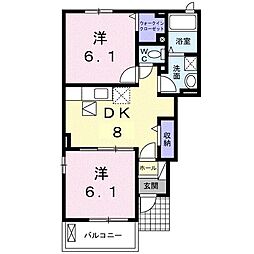 サンピアス三木2 2DKの間取図画像