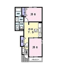 ウエストヒルズB 2DKの間取図画像
