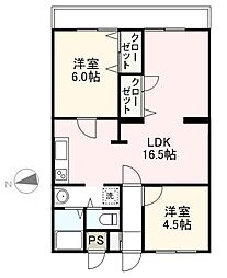 メゾン上之町 2LDKの間取図画像