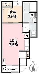 高松市木太町アパート 1LDKの間取図画像