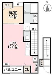 高松市木太町アパート 1LDKの間取図画像