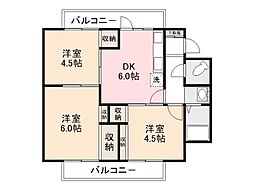 ヴィラナリー元山2号棟 3DKの間取図画像
