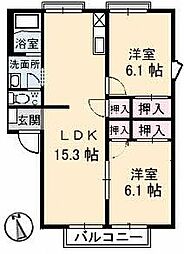 サングリーン太田C棟 2LDKの間取図画像