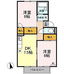 屋島ハイツB 2DKの間取図画像
