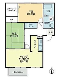 フォブール紅陽B 2LDKの間取図画像