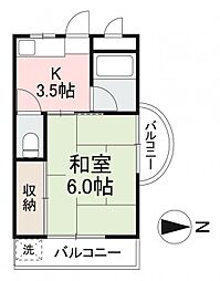 多賀コーポ 2階1Kの間取り