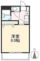 ローテンブルグV 2階1Kの間取り