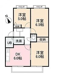 フォブール屋島2 3DKの間取図画像