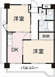 栗林ハイツ 2DKの間取図画像