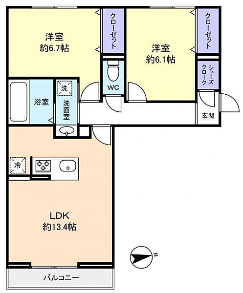 （仮称）Ｄ－ＲＯＯＭ幕張本郷7丁目Ｂ棟 ｜千葉県千葉市花見川区幕張本郷7丁目(賃貸アパート2LDK・2階・60.18㎡)の写真 その3