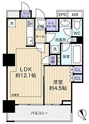 津田沼ザ・タワー 1LDKの間取り