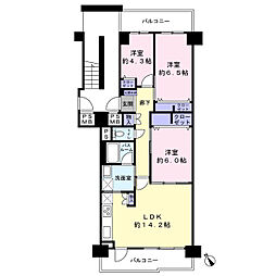 津田沼ハイライズ 3LDKの間取図画像