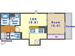 JR山陰本線 嵯峨嵐山駅 徒歩5分の賃貸アパート 1階1LDKの間取り