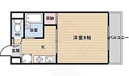 京都地下鉄東西線 太秦天神川駅 徒歩15分の賃貸マンション 4階1Kの間取り