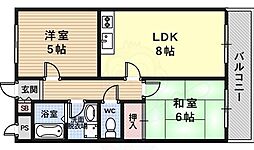 阪急京都本線 西京極駅 徒歩20分の賃貸マンション 3階2DKの間取り