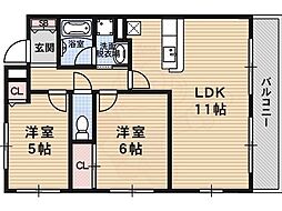 JR山陰本線 太秦駅 徒歩13分の賃貸マンション 1階2LDKの間取り