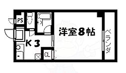 京都地下鉄東西線 太秦天神川駅 徒歩15分の賃貸マンション 2階1Kの間取り
