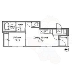 アミティア円町 3階1DKの間取り