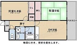 阪急京都本線 西京極駅 徒歩10分の賃貸マンション 1階2DKの間取り