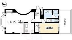 ラ・フォンテーヌ京都 1階1LDKの間取り