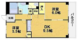JR東海道・山陽本線 西大路駅 徒歩12分の賃貸マンション 6階2LDKの間取り