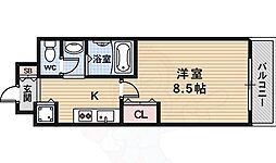 京都地下鉄東西線 太秦天神川駅 徒歩10分の賃貸マンション 4階1Kの間取り