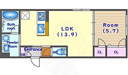阪急京都本線 西院駅 徒歩8分の賃貸アパート 2階1LDKの間取り