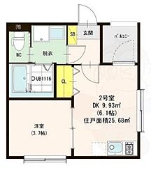 近鉄京都線 十条駅 徒歩10分の賃貸アパート 1階1DKの間取り