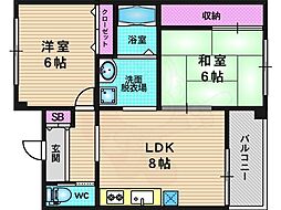 GARNETRESIDENCEkamikatsura 2LDKの間取図画像
