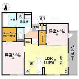 GRAMM松室吾田神町B 2LDKの間取図画像