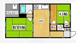 衣笠ヴィラ 2DKの間取図画像
