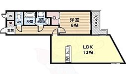 カサグランデ嵯峨野 1LDKの間取図画像