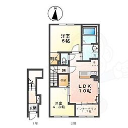 京都市北区大北山原谷乾町アパート 2LDKの間取図画像