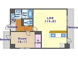 ソレイユ壬生 1LDKの間取図画像