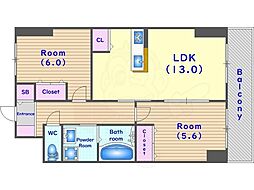 グランレブリー桂川グレイスレジデンス 2LDKの間取図画像