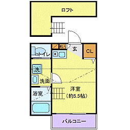 グリーン・ジュピター 2階ワンルームの間取り