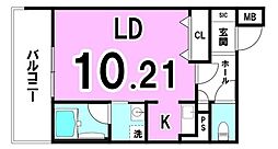 シェルシード新都心 ワンルームの間取図画像