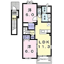 ルート3＆Ｍ・ＹVI 201 ｜ 福岡県八女郡広川町大字新代字向川原2439番地1（賃貸アパート2LDK・2階・58.21㎡） その2