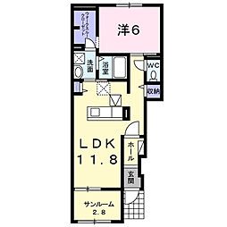 西鉄天神大牟田線 西鉄久留米駅 バス26分 川瀬下車 徒歩9分の賃貸アパート 1階1LDKの間取り