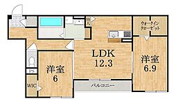 近鉄橿原線 大和八木駅 徒歩26分の賃貸アパート 3階2LDKの間取り
